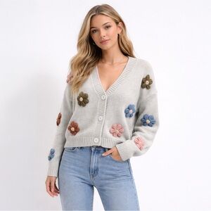 Luna Ivy 3D Floral Cardigan Sweater Size L Coquette Cottagecore